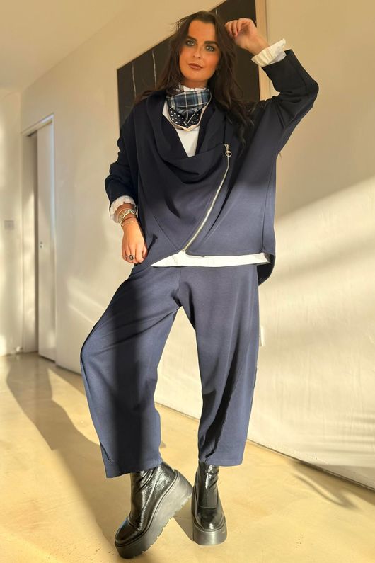 Sola Tech Drape Relaxed Biker Jacket Navy